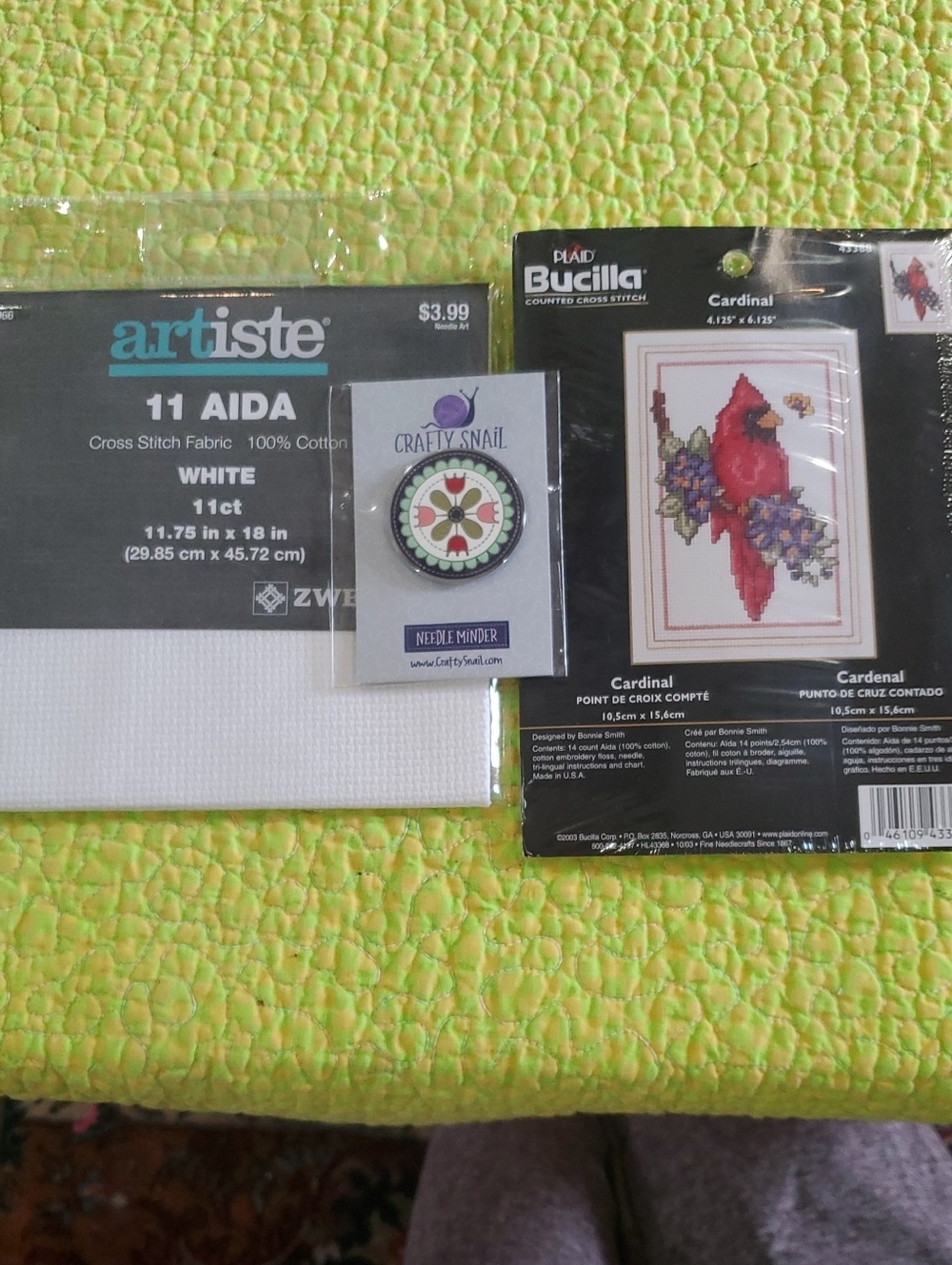 Bundle Needle minder, Bucilla Cardinal Cross stitch Kit,11 Ct Aida Cloth NWT